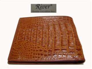   Genuine Crocodile Head Skin Leather Bifold Wallet Auth. River  