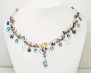 14K London Topaz Iolite Aquamarine Moonstone Necklace  