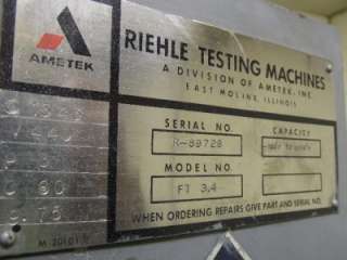 RIEHLE VERTICAL TRANSLATION TENSILE/CREEP TESTER FURNACE  100/+1000 