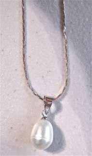 Freshwater Pearl teardrop tear drop silver 18 Necklace New FREE USA 