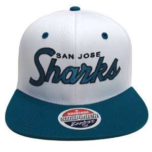   Jose Sharks Script Zephyr Snapback Cap Hat White Teal 