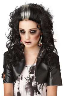 Girls Rocked Out Zombie Black Wig With White Streak Halloween Costume 