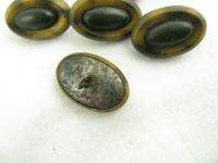 Lot 6 Vintage Amber Black Oval Metal Plastic Button Buttons Sewing 