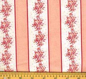 FABRIC 1 Yard   CHIC SHABBY Rose Reflections ROSES FLORAL STRIPE PINK 
