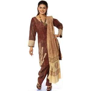  Brown Khadi Suit with Printed Dupatta   Pure Cotton 