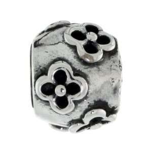  Silver Pandora Type Charm Clover Flower Barrel Bead Pendant Jewelry