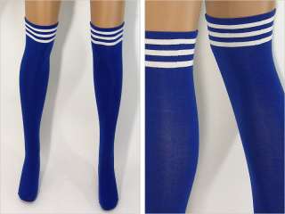 Blue Tube White Stripe Socks Long Over Knee High Sock  