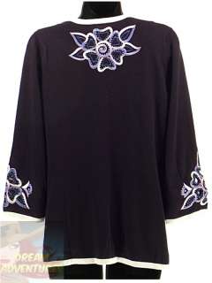 Bob Mackies Embroidered 3/4 Sleeve Twinset with Cutout Detail