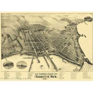  MARQUETTE MICHIGAN (MI) PANORAMIC MAP 1897