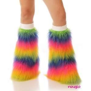 Rainbow Furry Leg Warmers with White Kneebands   Rave 