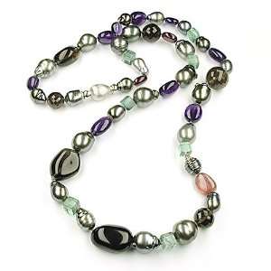  34.5 inches Tahitian baroque pearls with color stones 