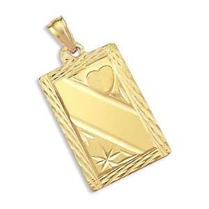    14k Yellow Gold Heart Dog Tag Ladies New Plate Pendant Jewelry