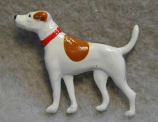 Hand Painted Button Dog Realistic White w/ Brown Spots  