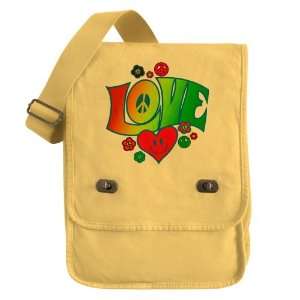   Bag Yellow Love Peace Symbols Hearts and Flowers 