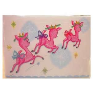  Pink Flying Reindeer Christmas Card 