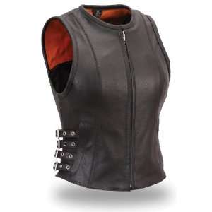  First Manufacturing Womens Buckled Zip Front Vest (Black 