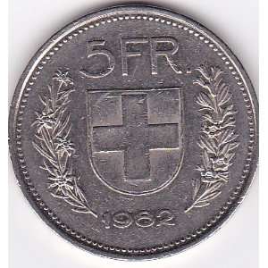  1982 Switzerland 5 Franc Coin 