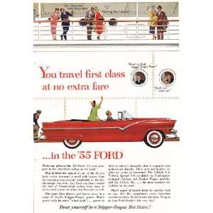   Ad Red Ford Sunliner Convertible Cruise Ship Original Vintage Car Ad