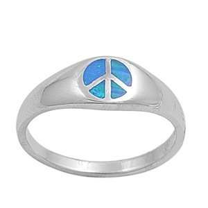 Sterling Silver Ring in Lab Opal   Blue Opal   Ring Face Height: 7mm 