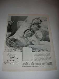 1962 SPRING AIR BACK SUPPORTER MATTRESS PRINT AD  