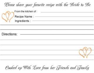 Bridal Shower Recipe Cards 40 Quantity Personalized  