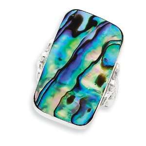  Sterling Silver Rectangle Abalone Ring   Size 7: West 