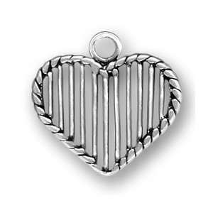  Sterling Silver Rope Heart with Bars, Charm, Qty 1 
