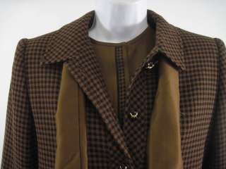 DAVID HAYES Brown Wool Pant Suit Jacket Top Set Sz 6  