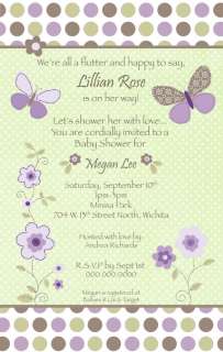 24 Printed Carters Garden Party Butterfly Baby Shower Invitation 