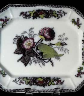 c1851 Mint & Rare Flow Mulberry FLORA Platter   Hulme & Booth 