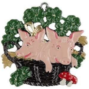   Lucky Pig Basket German Pewter Christmas Tree Ornament
