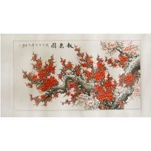 com Chinese Sumi Art Brush Painting   Red Plum Blossoms   Chinese Ink 