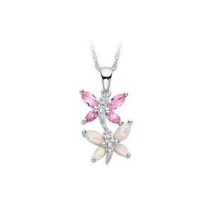  Created Opal and Pink Sapphire Butterfly Pendant in 10K 