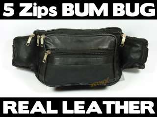 Waist/Bum Bag Black soft Leather belt Travel fanny pack  
