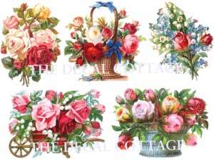 wow! CHIC VICTORIAN ROSE BUSHELS DECALS * shabby FAB!  