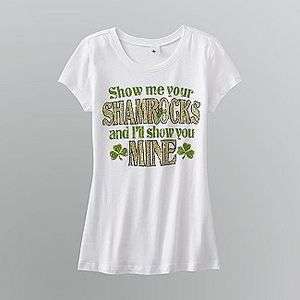   Juniors Glittery Shamrock Funny St. Patricks Day Shirt S M L XL  