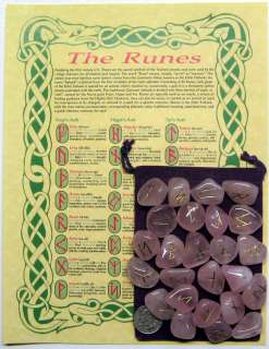 MD ROSE QUARTZ RUNES 25 Elder Futhark runestones gold  