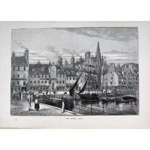   1882 View Shore Leith Sailing Ships Buildings