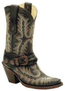   Womens Leather Cowboy Boots Brown Stitched Harness G1905 All Sizes