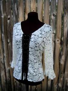 DIY Sexy Ivory Lace Corset top shirt M L Goth Steampunk  