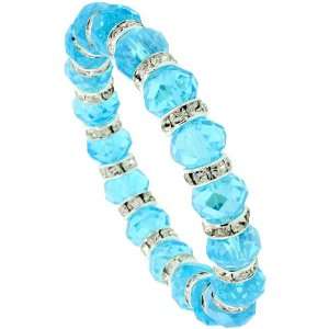  7 in. Aquamarine Color Faceted Glass Crystal Bracelet on Elastic 