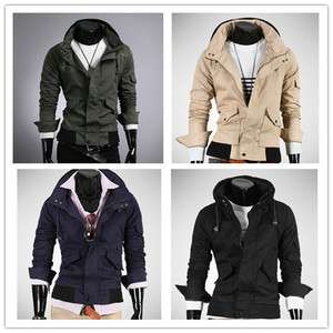 New Mens Fashion Slim Full Zipper Stand Collar Hooded Coat Jacket 4 