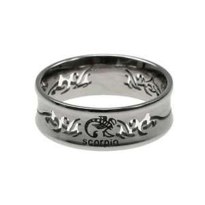 316L Stainless Steel Ring with Laser Cut Out and Scorpio Print, Width 