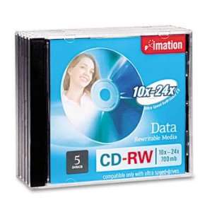  CD RW Discs, 650MB/74min, 24x, w/Jewel Cases, Silver, 5 