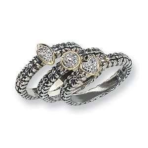  3 Stackable Rings Size 6   Sterling Silver 14k Accents 