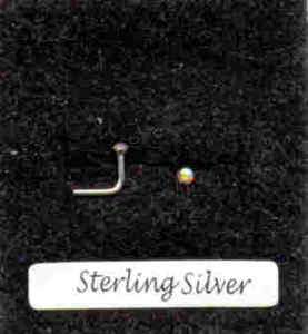   AB 2mm   STERLING SILVER   Nose Hook   STUD   Carded   NEW.  