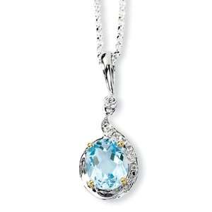  Sterling Silver & 14K Sky Blue Topaz Diamond Necklace 