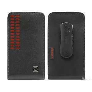 Cellet Bergamo Black w/Red Leather Case Holster for Pantech Ease
