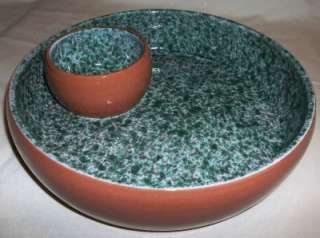 Speckle Green Glazed Spongeware Terracotta Chip & Dip Bowl  