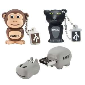  Emtec Jungle Animal 4 USB Flash Drive Set: Monkey/ Hippo 